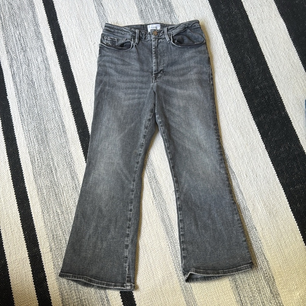 Frame Le One Crop Mini Boot Gray Denim Jeans - Picture 2 of 5
